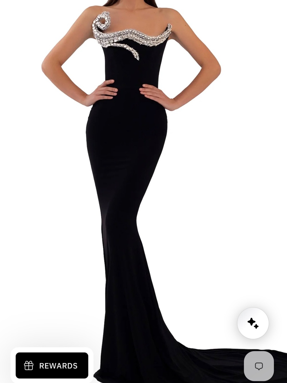Strapless Black Maxi Dress with Silver Crystal Embellishment